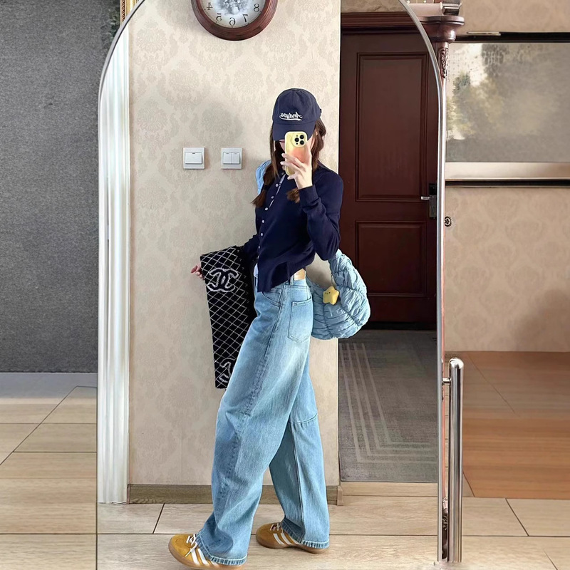 Heavy-Duty! Scythe Jeans 2026 Spring Extended Length Curved Pants Blue Wide-Leg Pants Women's Banana Pants Balloon Pants