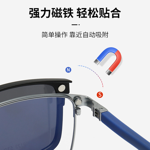 New polarized magnetically attached glasses can be paired with night vision sunglasses and regular sunglasses, featuring powerful magnets and a lightweight metal frame, model 9123.