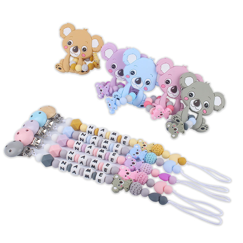 Kaola de dibujos animados de silicona de juguete dientes molienda cadena anti-gota Nuevo bebé suministros de silicona chupete cadena