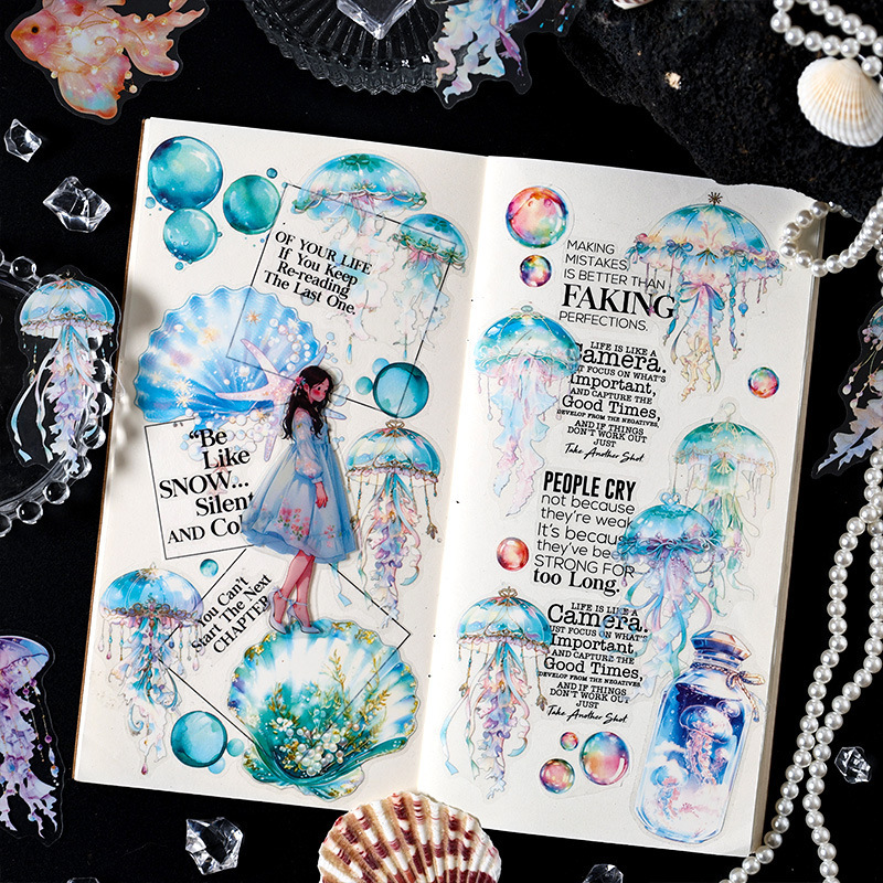 Océano waltz transparente pegatinas impermeables pet diy pegatinas diario pegatinas transfronterizas de vida marina pegatinas medusas