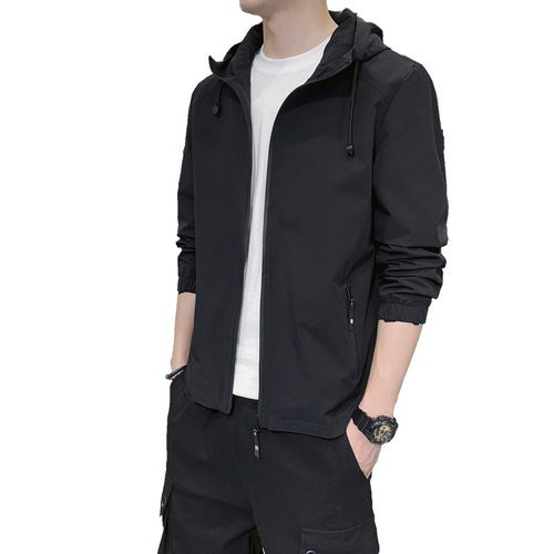 Jacket for Men Spring Men Korean Style Loose Casual Outerwear Youth Workwear Hooded Jacket Top Trendy