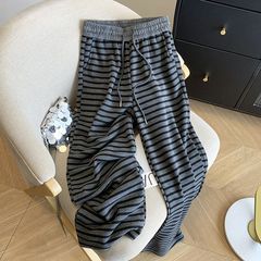 小个子复古条纹阔腿裤女春秋2025新款高腰宽松显瘦慵懒休闲拖地裤