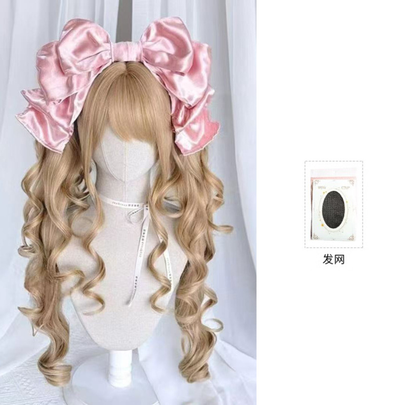 假发女古早姬系Lolita虎口夹双马尾淡粉色doll感洛丽塔日常全头套|undefined