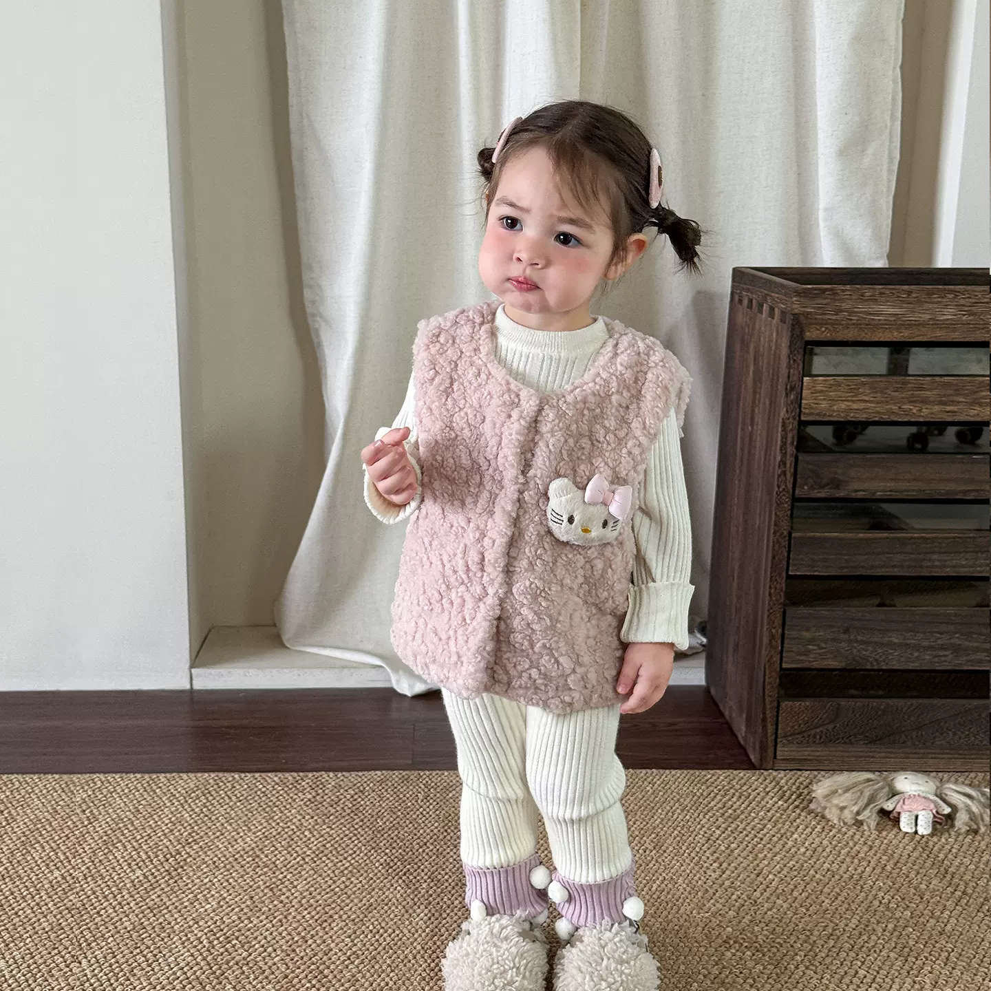 蔗梨童装女童马甲冬装加绒加厚2025新款羊羔毛儿童上衣女宝宝衣服