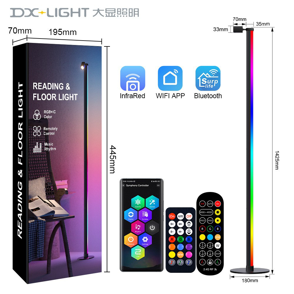 Luz de cabecera de cama para proteger los ojos, luz de piso integral para leer, luz de lujo ligera para la sala de estar, luz de piso para proteger los ojos con Bluetooth APP plug-in