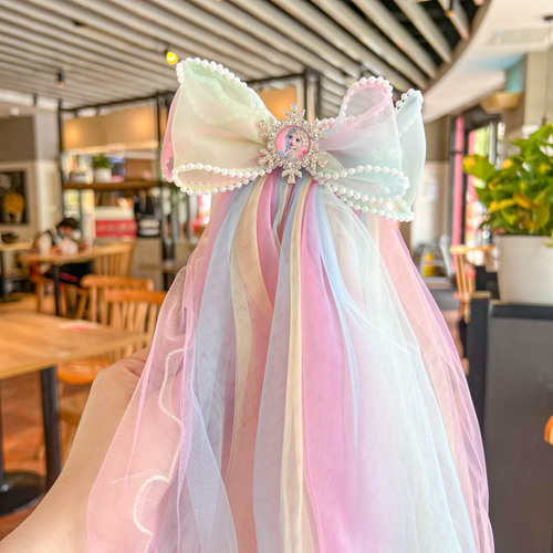 Children's veil hairpin princess dress birthday girl crown tiara baby photo hairpin bow girl hair accessories