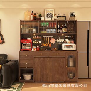 Foshan Furniture All-Solid Wood Folding Dining Table and Sideboard Integrated Retractable Folding Mobile Small Apartment Home Table