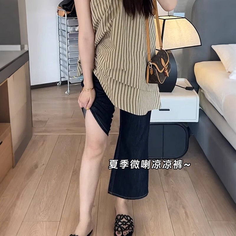 American-Style No-Leg-Flared Jeans for Women, Summer Plus-Size, Thin High-Waisted Loose Slimming Cropped Cool Pants American-Style No-Leg-Flared Jeans for Women, Summer Plus-Size, Thin High-Waisted Loose Slimming Cropped Cool Pants