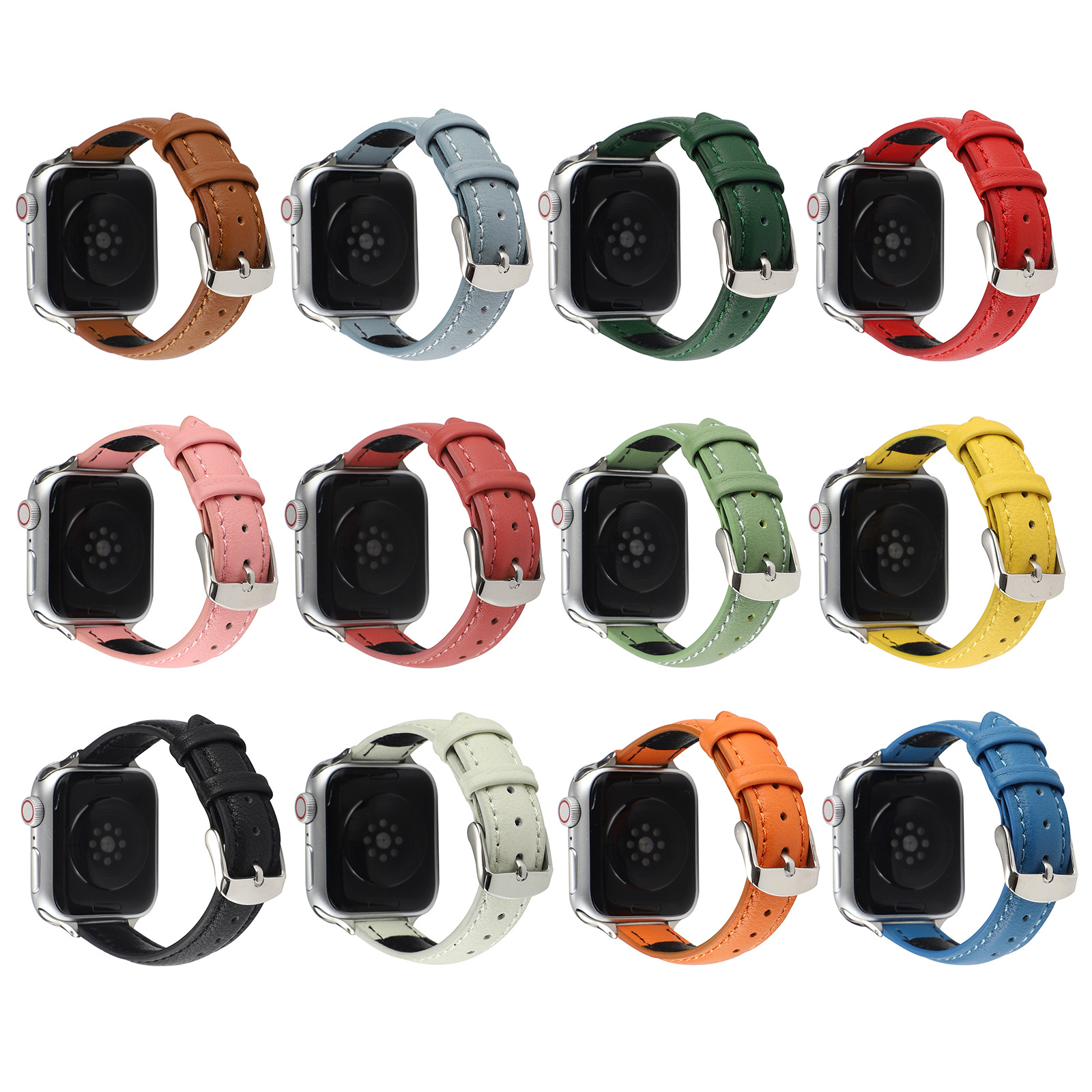 Suitable for Apple Watch Strap Iwatch7-1Se Slim Women's Applewatch7 Slim Genuine Leather Lychee