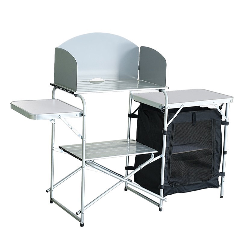 Fabricantes portátiles fáciles de instalar mesa de cocina de aleación de aluminio cocina móvil acampamiento al aire libre mesa de picnic plegable