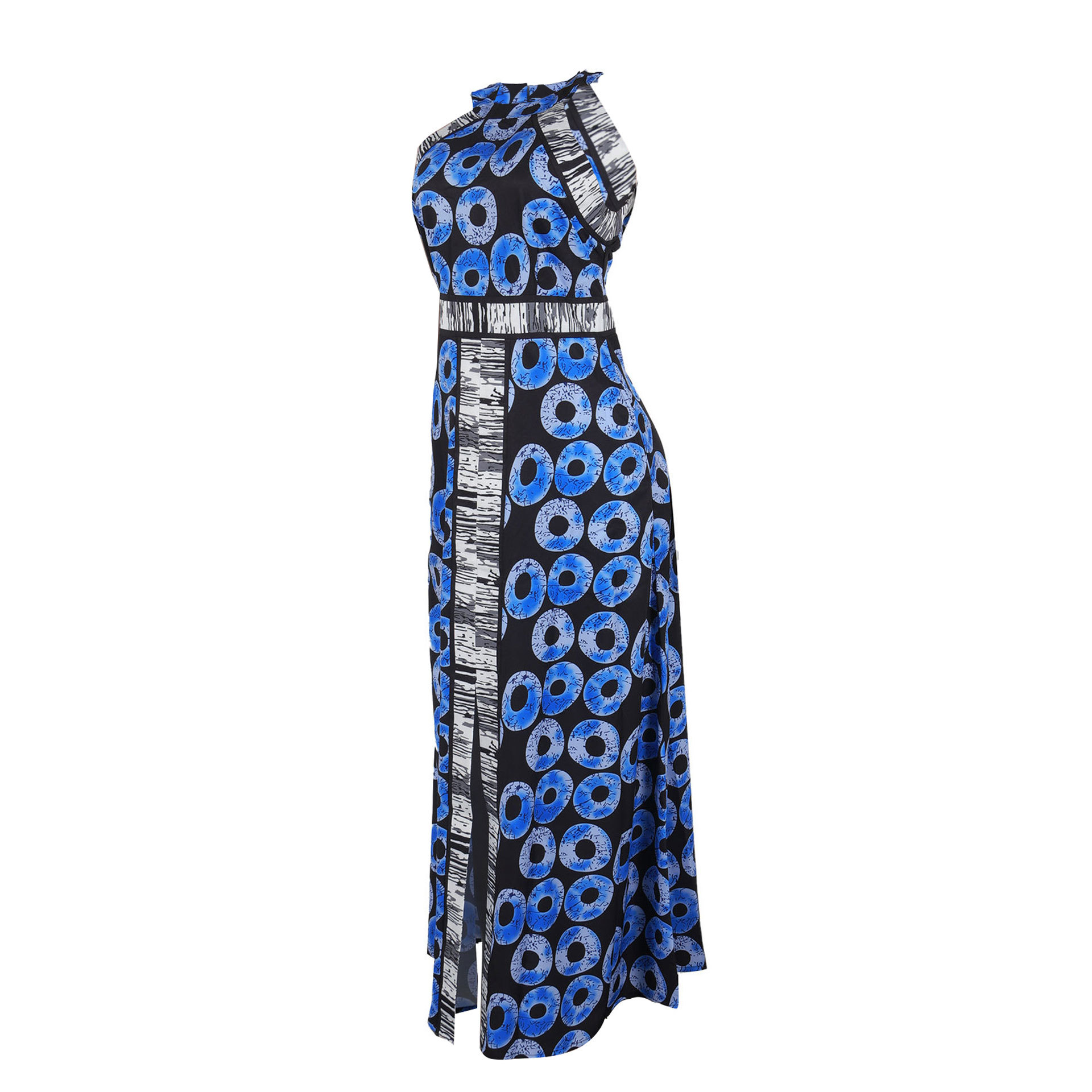 Women's Printed A-line Dress With Fitted Waist And Front Slit_voghion.com