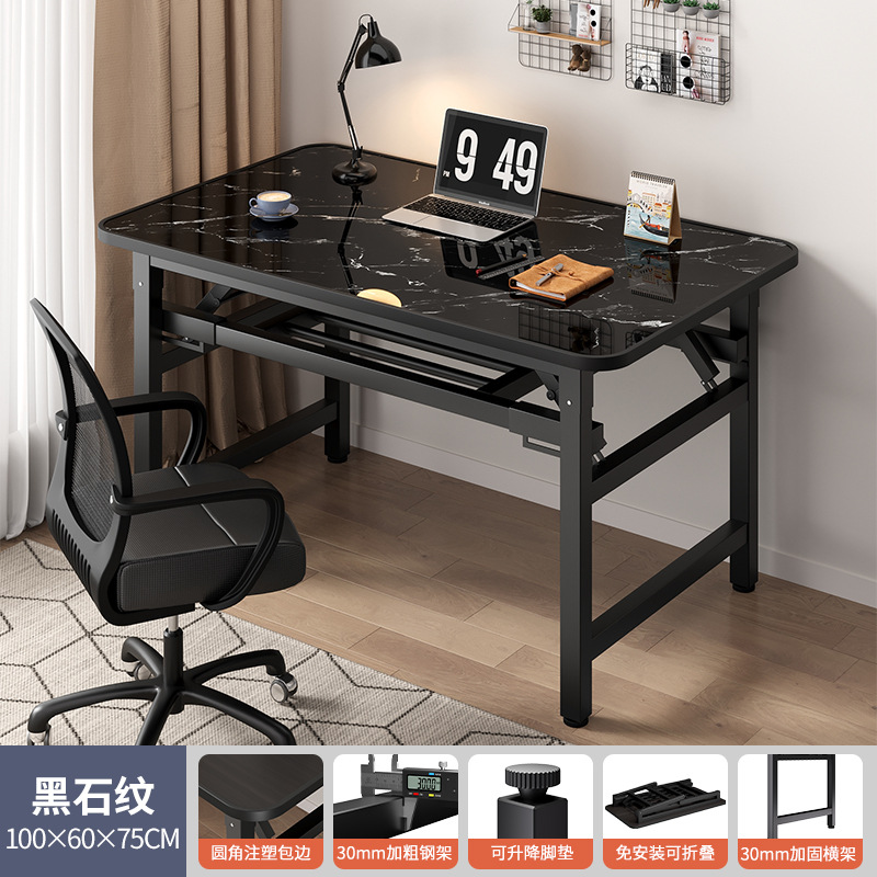 [굵은 테이블다리丨설치 불필요丨흔들리지 않고 안정적] 더블 레이어 - 블랙 스톤 패턴 100*60*75cm⚑✦