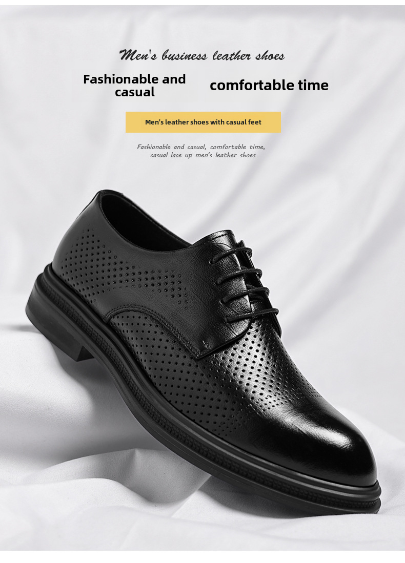 Leather shoes men's summer hollow-out business formal wear 2024 men's casual height increasing sandals wedding bridegroom shoes one-piece delivery_vogvips.com
