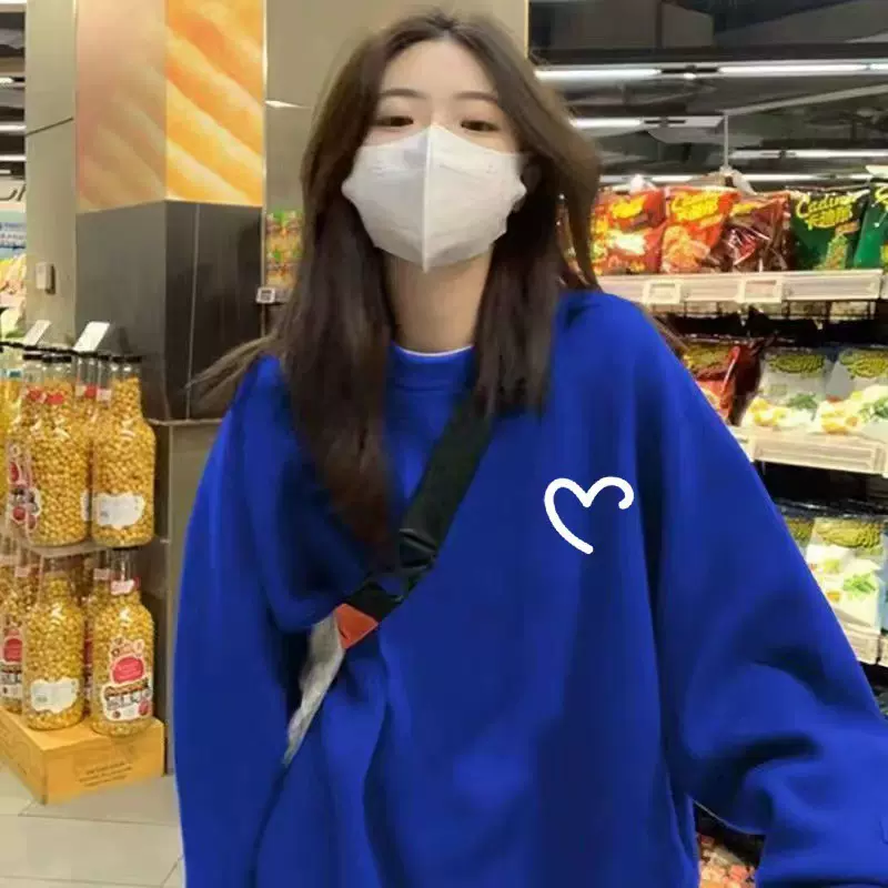 圆领卫衣女设计感小众秋冬加绒克莱因蓝外套宽松BF春秋薄款上衣女