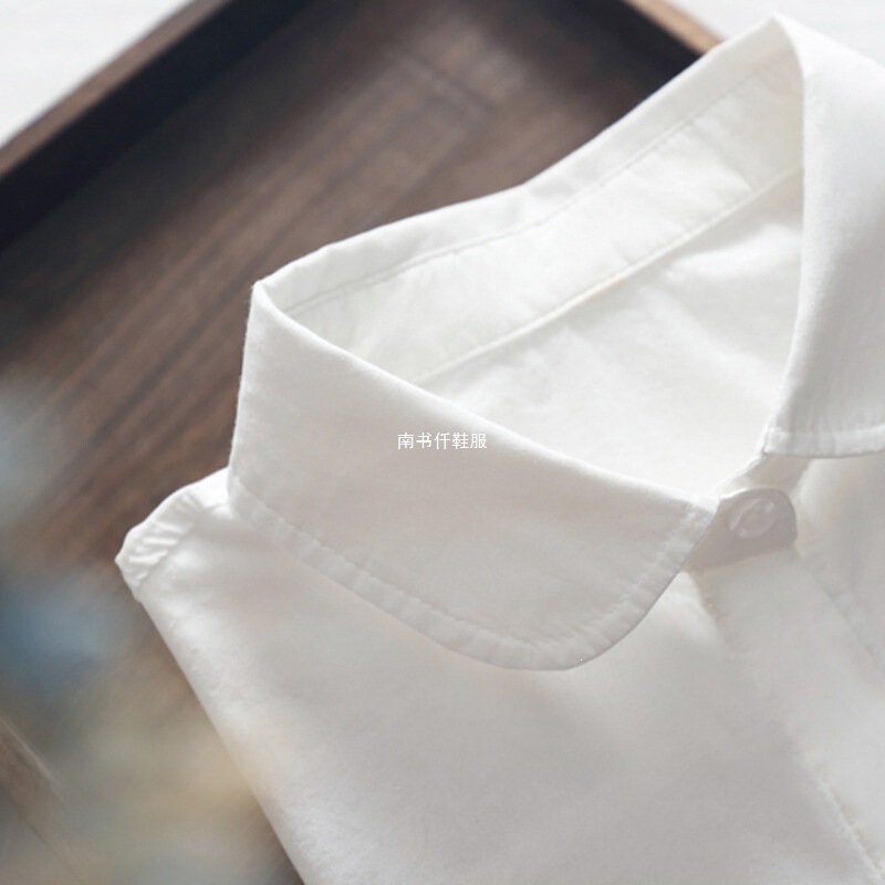Autumn Cotton White Shirt for Women, Long-Sleeved, Pure White, Simple, Youthful, Suitable for Layering and Interviews