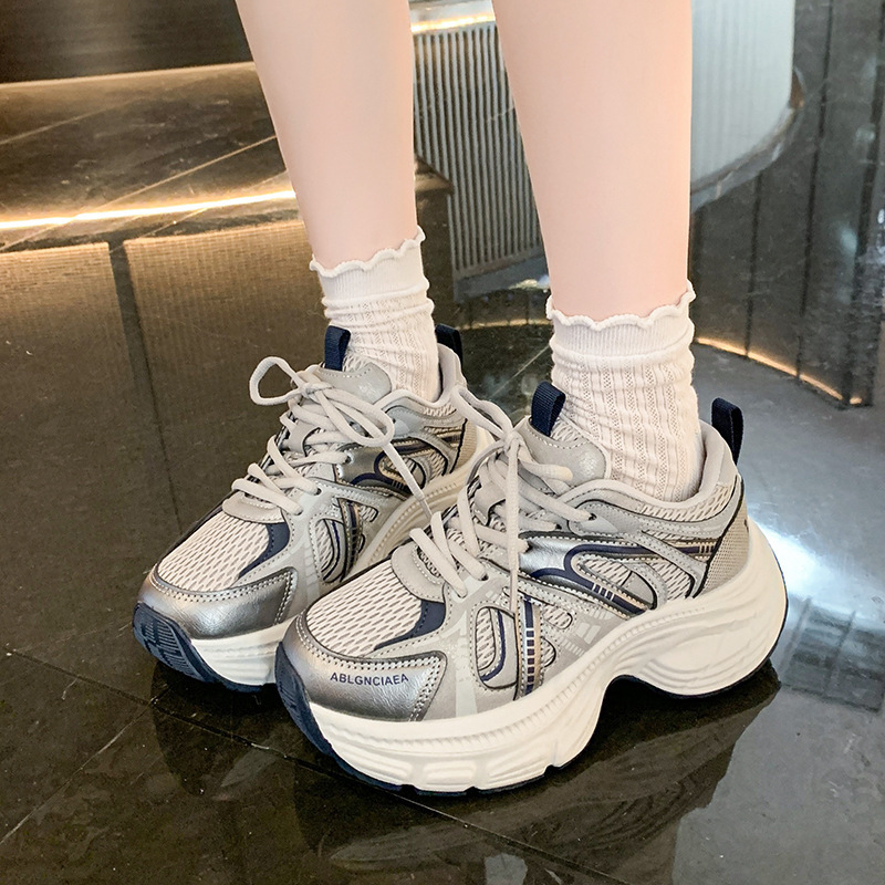 小个子厚底老爹鞋女增高7CM2025春季新款网面拼色跑步休闲运动鞋|undefined