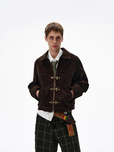 Dark Brown American Retro Short Jacket Men's Spring and Autumn New Style Handsome Shoulder Distressed Lapel Airplane Button Jacket