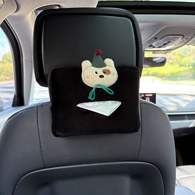 or Armrest, Suitable for Women, Car tissue box/set - plush-tissue-box-black-green-hat-beige-dog