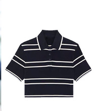 古力娜扎明星同款衣服黑白色条纹polo领短袖t恤上衣女夏阔腿裤子