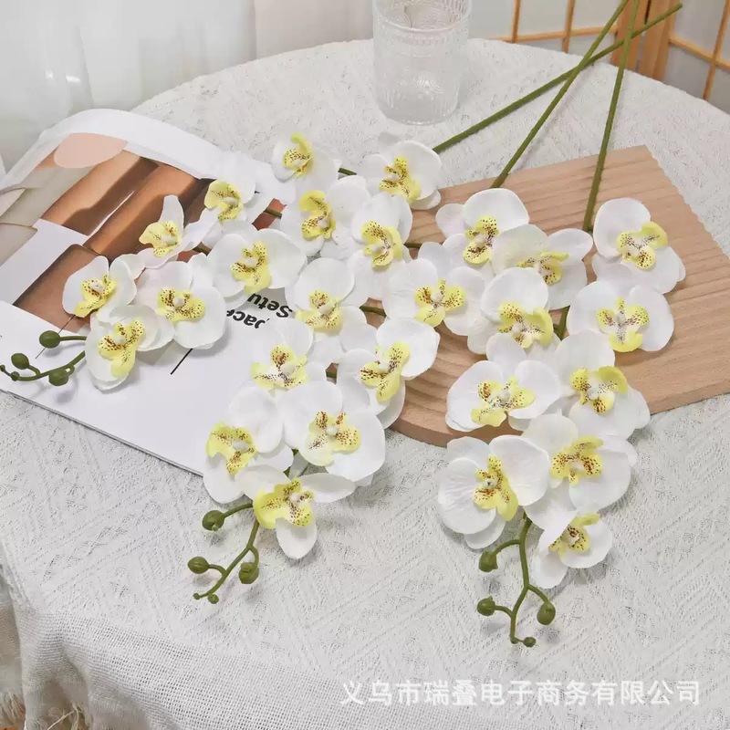 高仿单支蝴蝶兰仿真花9头手感3D蝴蝶兰假花绢花家居装饰摆件幸福|undefined