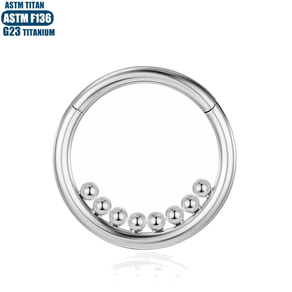 F136 Titanium Alloy Seamless Ring Nose Ring Inner Bead Cluster Implanted Grade Human Puncture Jewelry Nasal Septum Hinge Earrings detail image 3