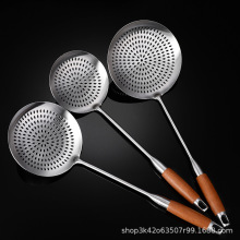 304不锈钢花梨木柄大漏勺油炸漏勺全钢家用商用过滤油渣捞面勺铲