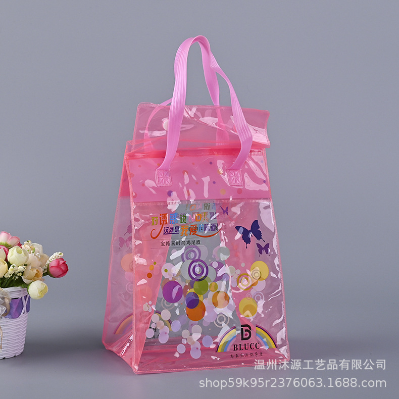印花时尚pvc手提袋定 制透明按扣防水礼品袋塑料手提袋量大从优