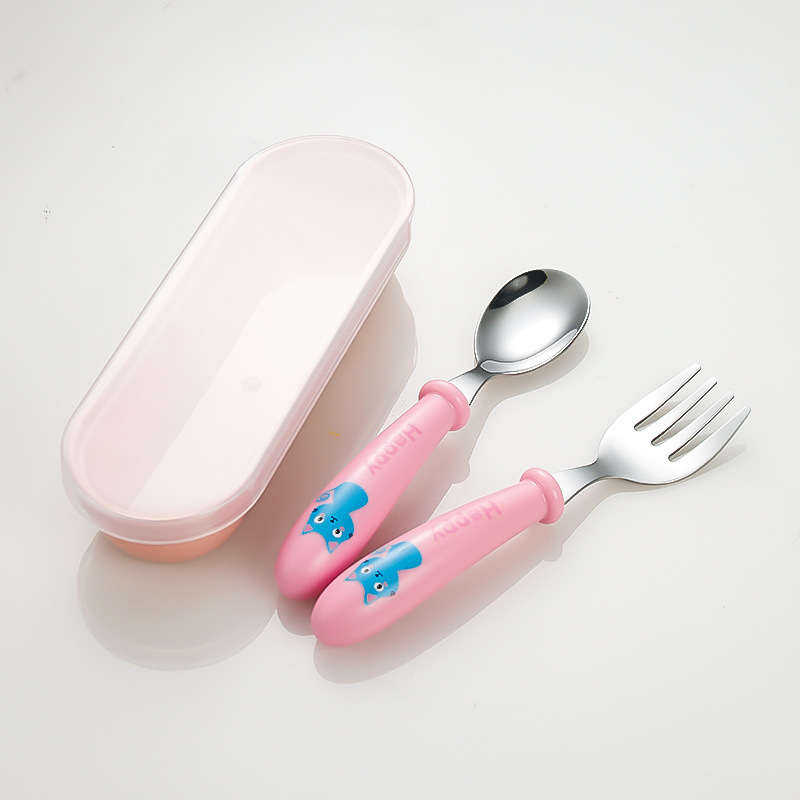 작은 만화 - 핑크 고양이 숟가락과 포크 세트