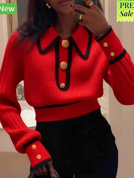 demi-season design red knitted sweater