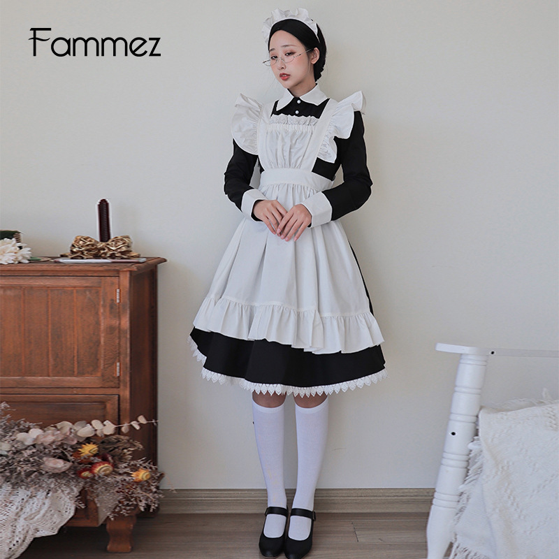 Japanese-style long-sleeve cosplay dress cute Lolita uniform daily dress traditional maid outfit LT003