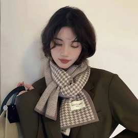 新款韩版经典千鸟格双面围巾女秋冬季保暖时尚针织围脖百搭挡风潮