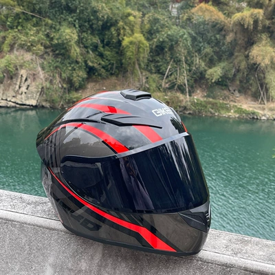 Motorcycle Full-Face Helmet for Men and | Motosiklet kaskı (dəbilqə) - red-line-english-letters-black-mirror-l-head-circumference-57-58-weight-60-65kg
