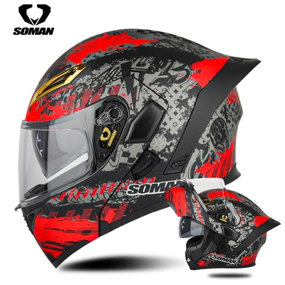 Full-Face Helmet, Four-Season Cycling – Motosiklet kaskı (dəbilqə) - black-red-spark-s