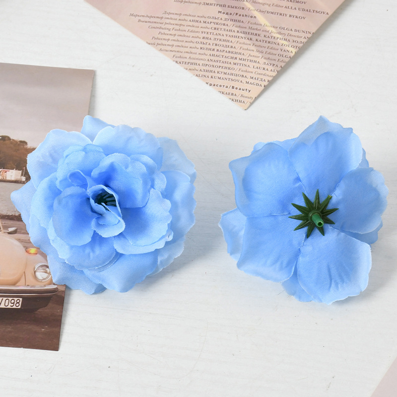 Simulación de flores azules DIY accesorios de cabeza de flores material de boda flor de flor flor flor de flor flor flor de pecho de flor de cabeza pared en el viento