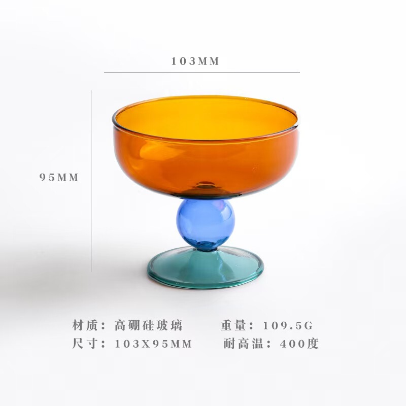 Ins Creative Color-Blocking Household High-Temperature Resistant Glass Bowl Lead-Free Ice Cream Bowl Fruit Salad Dessert Bowl High Aesthetic Value
