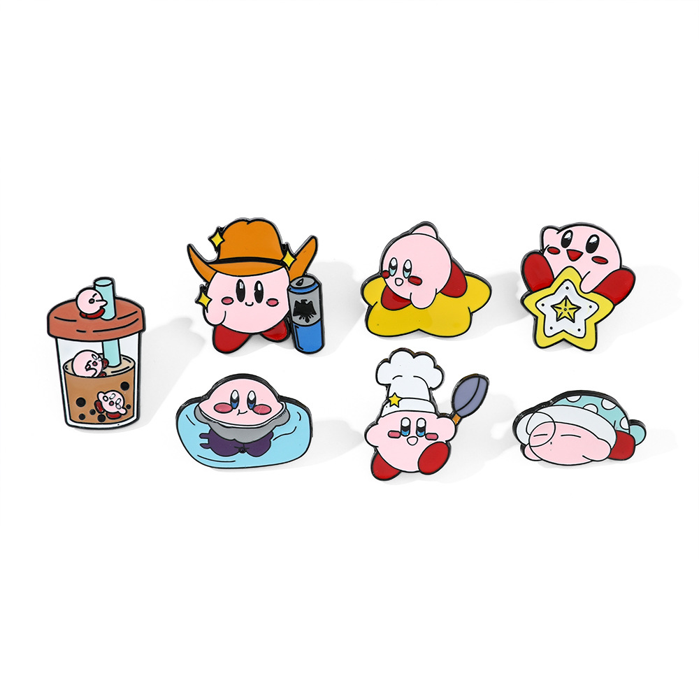 かわいいクリエイティブアニメ星のカービブローチカウボーイ帽ミルクティーカップシェフの多形金属バッジが光を防ぐ