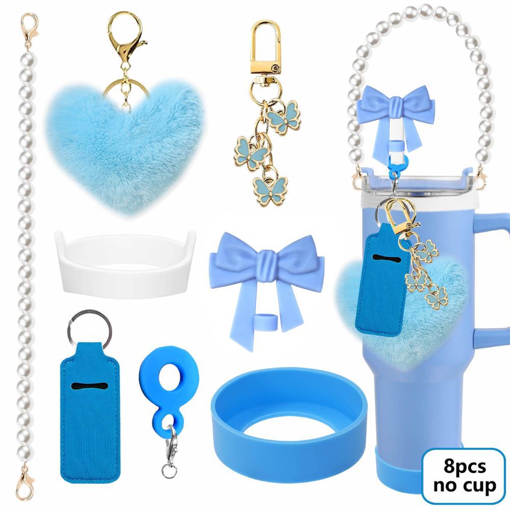 Accesorios de taza Stanley colgante de cuerda de mano flor de silicona gorra de paja de peluche colgante de taza cadena de taza de color cubierta de taza