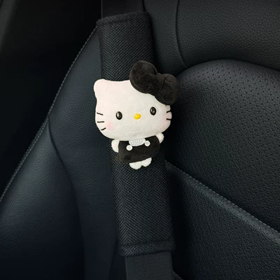 seatbelt shoulder pad, child anti-neck-strangling — Sürətlər qutusu və əl tormozu başlıqları - black-with-white-fur-beaded-eyes-black-shoulder-pads-hand-sewn