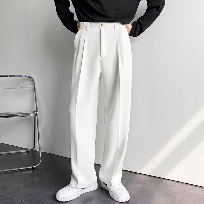Spring and Summer South Korea Internet Celebrity Dropping Straight-leg Pants Men's Loose Korean-style Casual White Wide-leg Pants