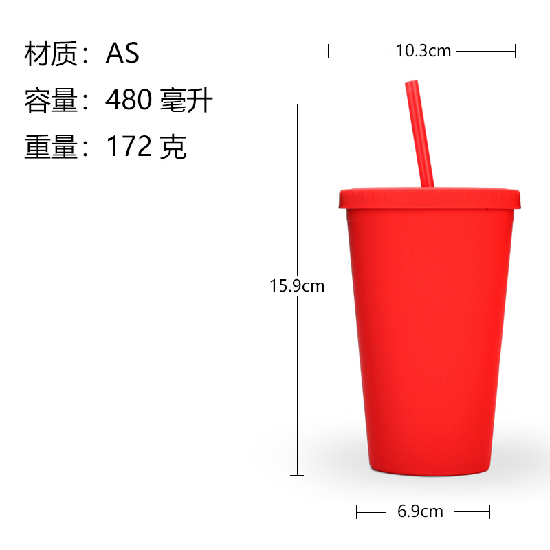Taza de agua personalizada al por mayor, taza creativa, taza de paja de doble capa portátil de 16oz mate, taza de plástico simple con tapa plana