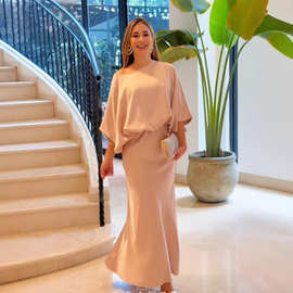 欧美亚马逊跨境女装2025秋冬新款时尚气质上衣优雅包臀长裙套装女