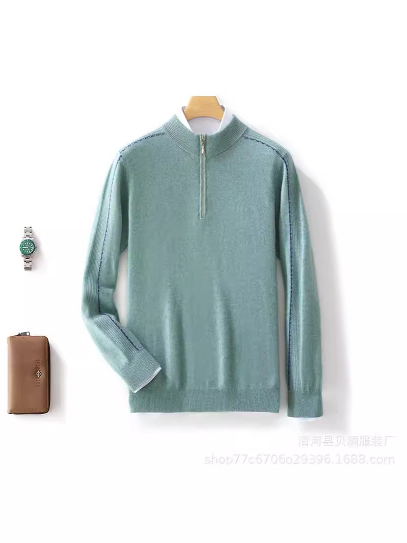 새로운 패션 컬러 매칭 하프 터틀넥 지퍼 남성 울 스웨터 니트 베이스 셔츠 따뜻한 풀오버 스웨터 YN