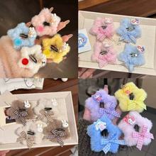 卡通猫咪兔子毛绒五角星星格子蝴蝶结发夹发饰少女心BB夹甜美秋冬