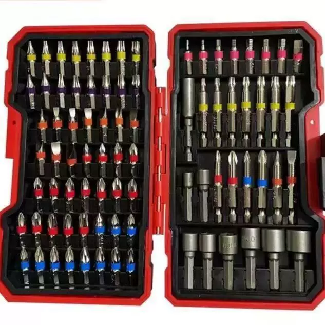 Набор бит для электрического шуруповерта, 83 предмета, в радужной коробке, Phillips, Torx, шестигранные головки, с маркировкой и возможностью дропшиппинга.