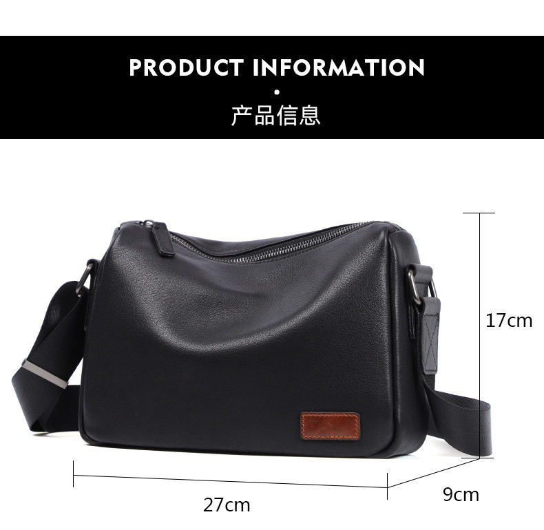 Túi đeo chéo nam da bò thật dạng hộp nhỏ 29×11×17 cm — Màu đen chi tiết 9