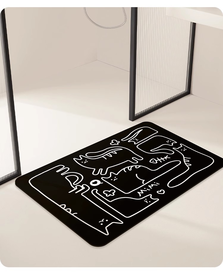 Cartoon Line Cat Entrance Door Entrance Stain-Resistant Floor Mat Bathroom Shower Room Non-Slip Quick-Drying Easy-Care Floor Mat
