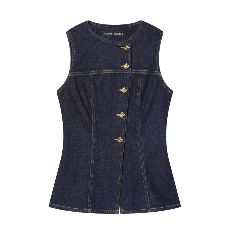Myst&Za2026 New Spring and Summer Cross-Border Women's Clothing Sleeveless Round Neck Denim Slim Vest 6147/178 Myst&Za2026 New Spring and Summer Cross-Border Women's Clothing Sleeveless Round Neck Denim Slim Vest 6147/178