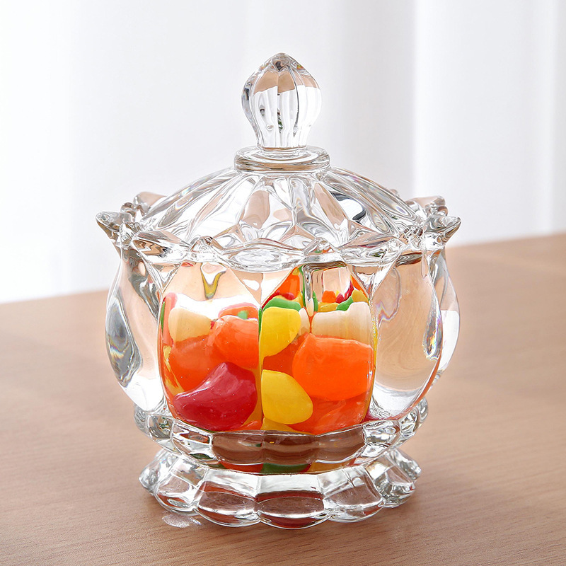 European-style Crystal Transparent Glass Candy Jar with Lid Snack Jewelry Storage Box Aromatherapy Candle Cup Wedding Ornaments