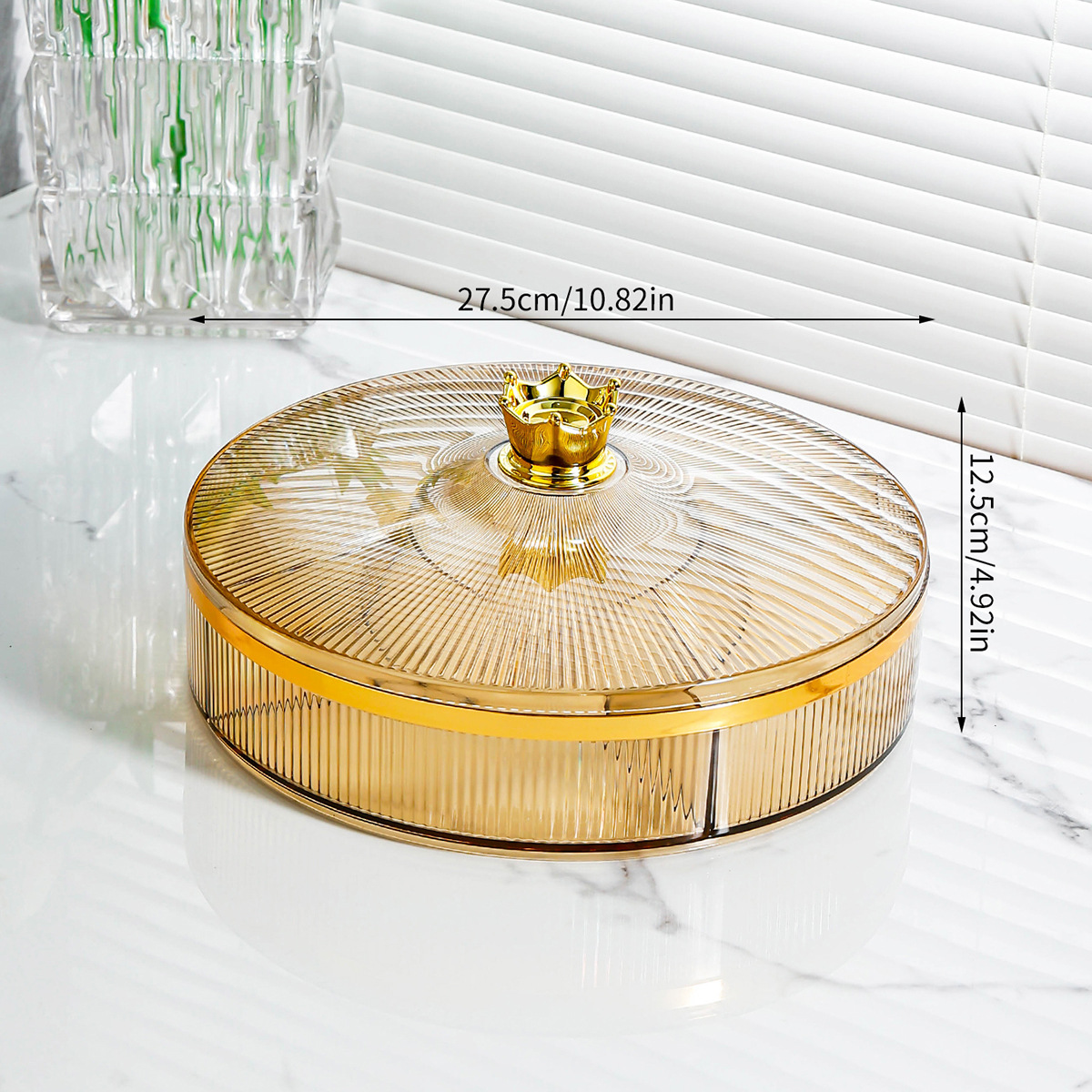 [호박색] 과일 플레이트 대형 5 단 대형 크라운 핸들