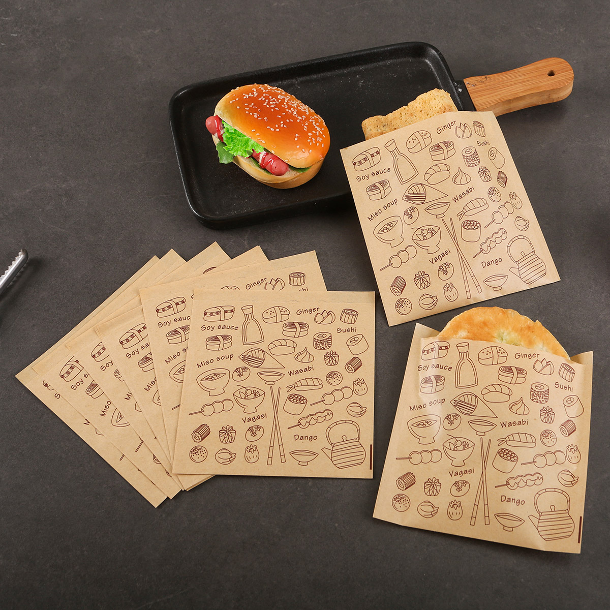 单开口三明治包装袋一次性小吃淋膜防油纸袋手抓饼外卖打包袋子